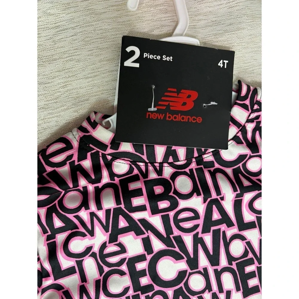 NWT New Balance Girls T-Shirt & Shorts Set Black Pink 4t set